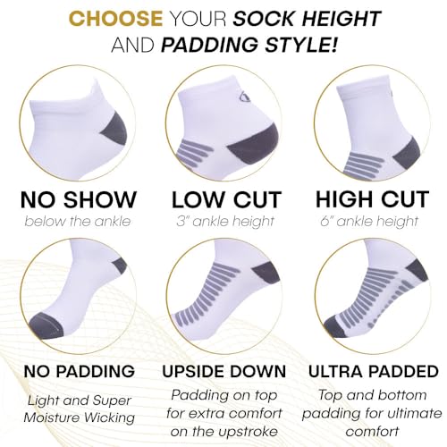 Tommaso Ultra Padded Cycling Socks Men, Women - Breathable, Quarter, Ankle Compression, Anti Blister, High Socks, Bike Socks Support for Running Socks & Biking - High Cut - White - Small 35-374