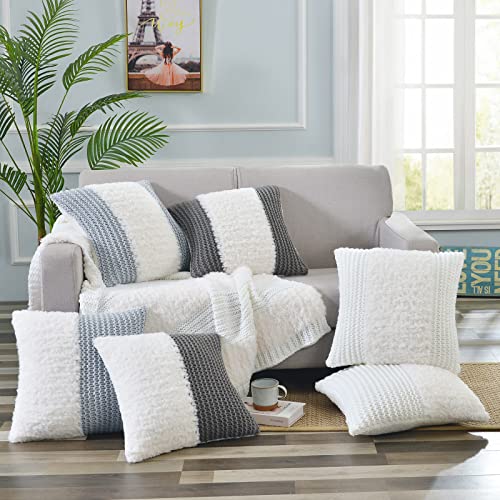 Decosy Faux Fur Knitted Throw Pillow Covers Set Of 2, 18" X 18", Square Throw Pillow Cushion Covers, Decorative Pillow Cases For Couch Sofa Bedroom Car, Super Soft And Cozy (Blue Gray, Half Fur) #TOP1