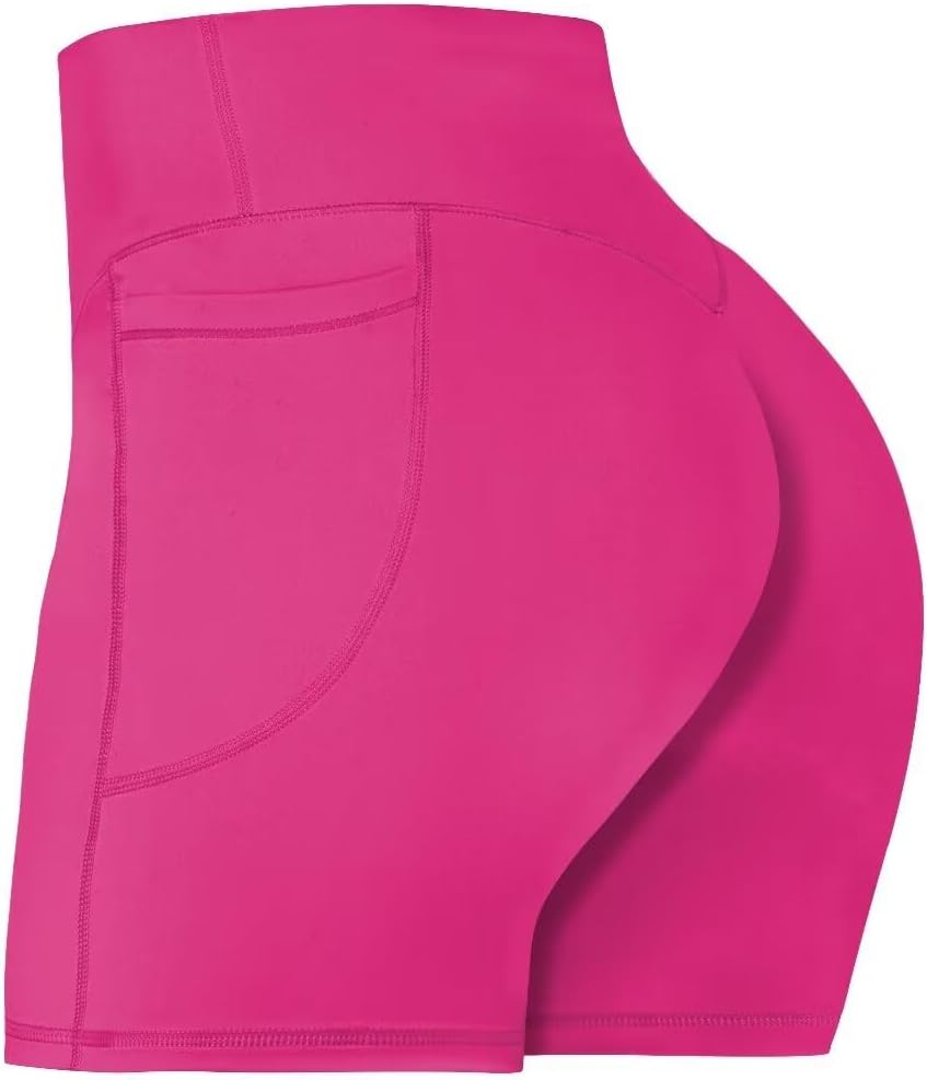 No Front Seam Biker Shorts for Women with Pockets, Yoga Workout Gym Bike Shorts with Tummy Control