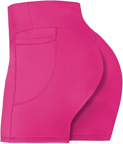 Sunzel - Pantalones cortos de ciclista sin costura frontal para mujer con bolsillos, para yoga, entrenamiento, gimnasio con control de abdomen