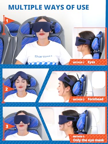 SARISUN Máscara de olho 3D com alça de cabeça de avião, almofada de viagem alternativa para voos lon