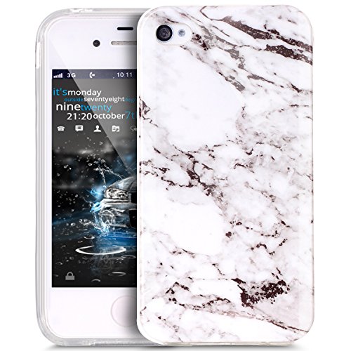 iPhone 4S Case,iPhone 4 Case,ikasus iPhone 4 / 4S case Marble,Glossy Marble Texture Ultra Slim Thin Flexible Soft Silicone TPU Bumper Rubber Protective Case Cover for iPhone 4S / 4 - White Black