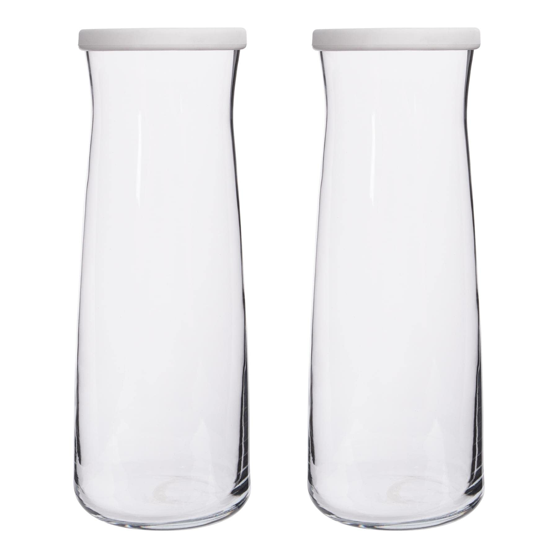 Lav White Lid 2X 1.2L Vera Glass Carafe - Water Wine Juice Fridge Storage Pitcher Jug Set | Bedside Laundry Dispenser Bottle Jar