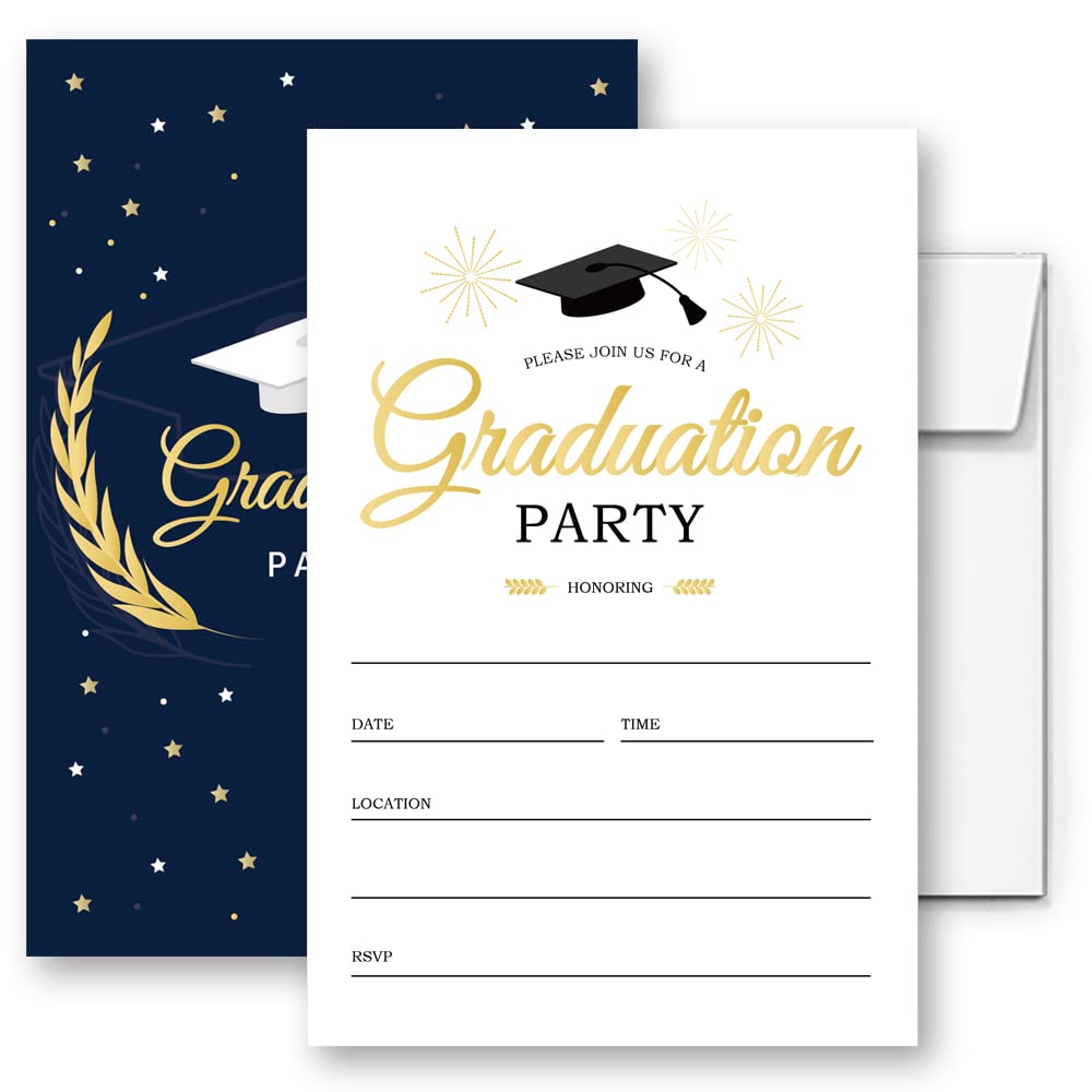LoaHak Graduation invitations blue with envelopes Grad Celebration Announcement Cards 20 Pack (002)
