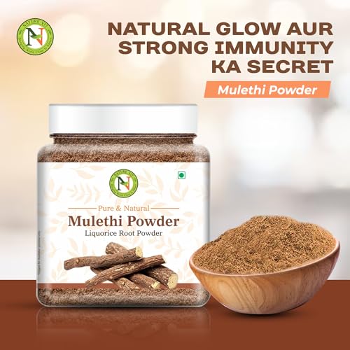 Image of NatureVit Mulethi Powder, 250g | Edible Licorice Powder for Skin Brightening, Hair Care & Digestion | Natural & Preservative-Free | Yashtimadhu