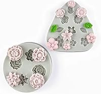 Meeeyya Flower Polymer Clay Molds - 2pcs Silicone Mini Molds for Daisy Sunflower Rose Jewelry Earrings (11 Flowers)