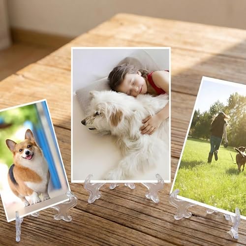 Image of CURATED CART Acrylic Plate Stand for Decor, Pack of 2 Transparent Photo Frame Stand for Table, 6 Inch Clear Display Easel for Plates Pictures QR Menu Table Standee Decorative Collectibles