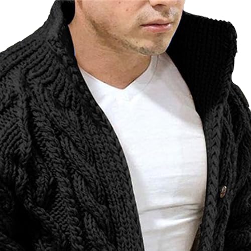 DGHM-JLMY Men's Stand Collar Cardigan Sweater Long Sleeve Casual Winter Outwear Cable Knit Button Down Sweaters2