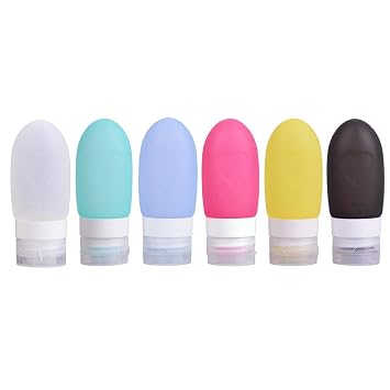 Amazon.com: Juego de botellas de viaje a prueba de fugas, 51Panda paquete  de 6 unidades de 2 fl.oz multicolor de silicona para envases rellenables,  perfecto para equipaje de mano, artículos de tocador