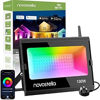 Novostella 100W RGB Floodlight Outdoor Super Bright, Smart WiFi APP Control Dimmable Color Changing Garden LED Light, Compatible Alexa Google Assistant, Timing, IP66 Waterproof for Yard, Porch, Lawn