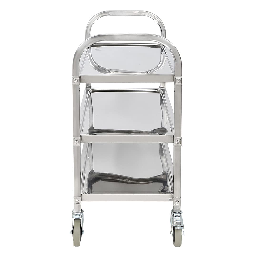 Islas de Almacenamiento móviles Carros de Servicio, Coche de Servicio de 95 x 50 x 93 cm, 3 niveles Con Estantes de Almacenamiento de Ruedas Para Hotel de Cocina, Acero Inoxidable