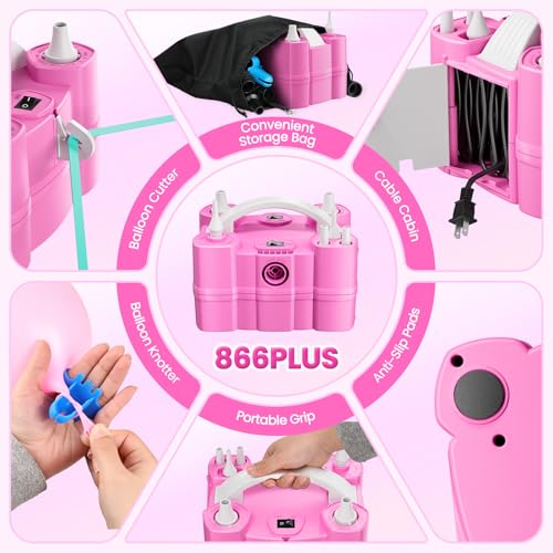 Electric Balloon Pump, 4-in-1 Balloon Inflator with Triple Inflating Ports for All Balloons, Air Pump for Sports Balls, Inflator& Deflator for Inflatables (Dust-Proof Storage Bag Included) - Pink by Keaibuding - Image 6