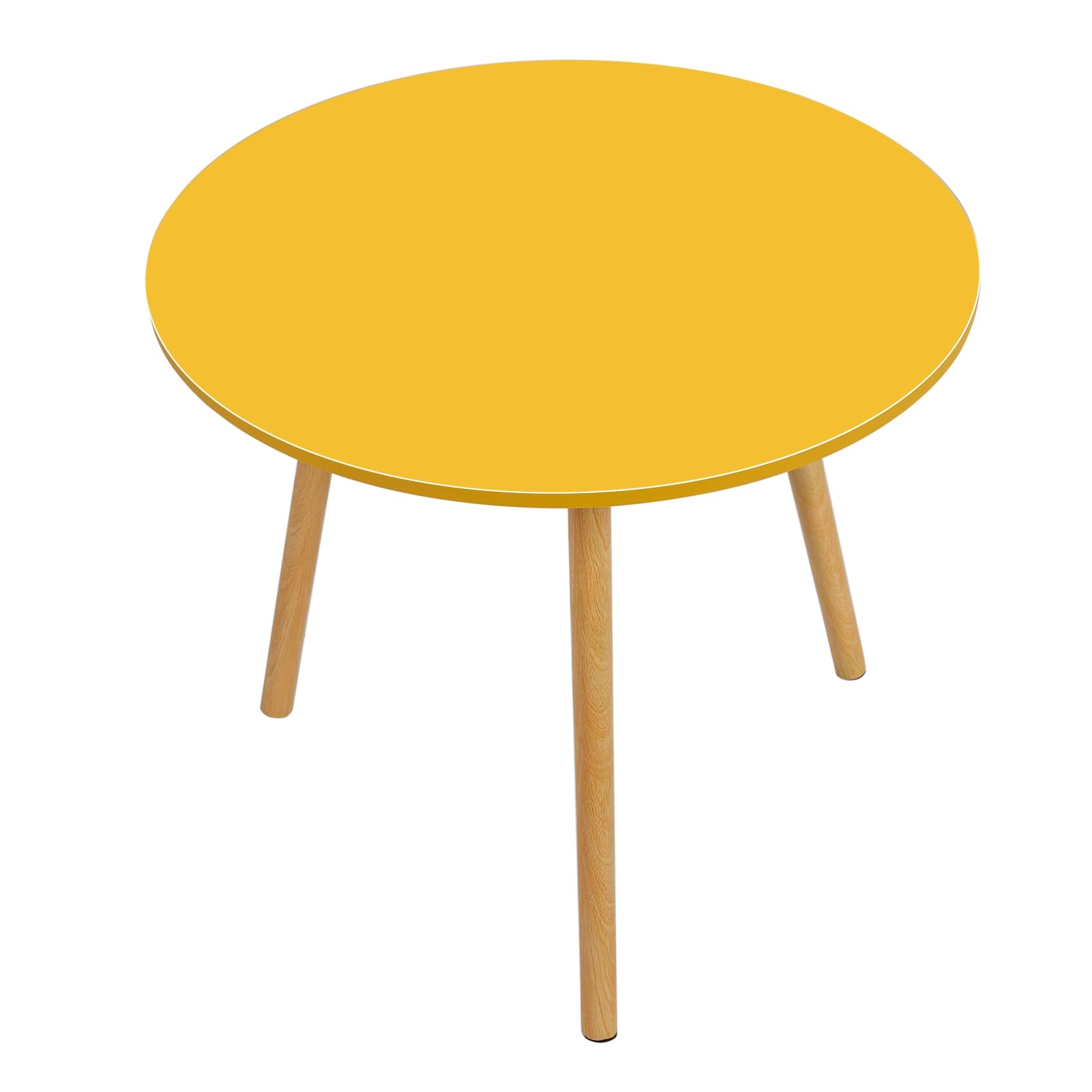 cdar Household Small Apartment Dining Table Round Kitchen Table with Wood Legs Living Room Leisure Coffee Table Yellow
