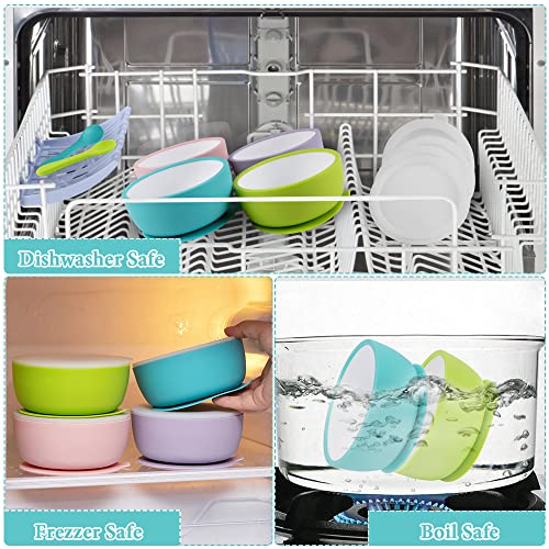 Hepotk Silicone Suction Baby Bowls - Leakproof Silicone Lids - 100% Food Grade Silicone Toddler Bowls - Dishwasher Safe Self-Feeding Set (Blue & Green) #TOP6