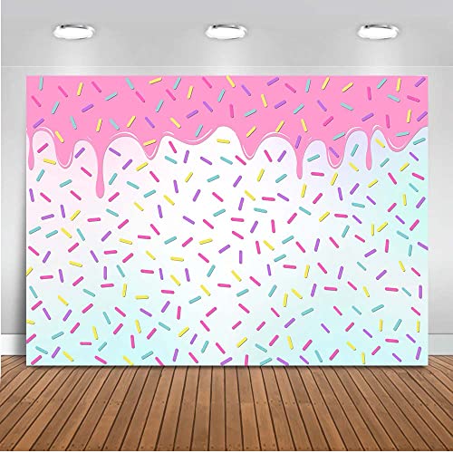 Mocsicka Donut Backdrop Donut Grow Up Colorful Confetti Sprinkle Donut Party Decorations Girl Birthday Baby Shower Birthday Photography Background Cake Table Banner (10x8ft)