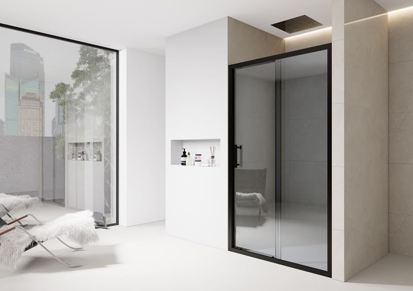Bathroom Sliding Door Shower Enclosure Screen Walk in 6mm Glass Door Cubicle (Dark Grey Tint Glass, 1600mm)