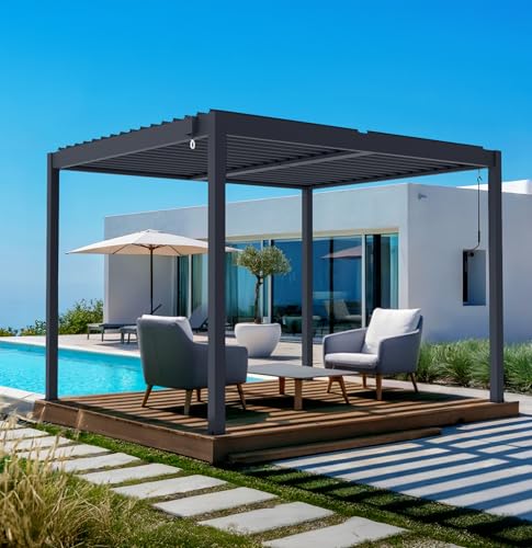 Cazeboo Pergola bioclimatica autoportante alluminio 304 x 259 x 218 cm grigio antracite - PIANA 3x2,5 m lamelle orientabili 110° struttura resistente vento 70 km/h kit completo terrazza giardino