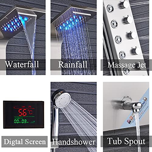 Sistema de Panel de Ducha de Alto Flujo con Pantalla Digital LED, Torre de Panel de Ducha Multifunción en Acero Inoxidable con 4 Salidas de Agua miniatura 5