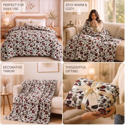 Image of SANMARINO Luxury Flannel Quilted Comforter for Double Bed | Ultra Soft Plush Razai with Modern Floral Design | Fuffly, Cozy All Season Blanket for Mild & Heavy Winter |220x230 cm,Cream & Maroon