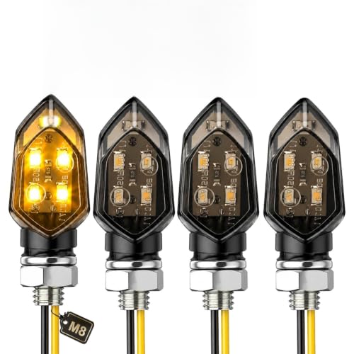 EXLECO 4Pcs M8 LED Motorrad Blinker DC 12V Micro Blinker E-geprüft Universal SMD Mini Motorradblinker Hintere Blinkerleuchte Seitenblinker Kontrollleuchten für Motocross Fahrrad Moped E Scooter Roller