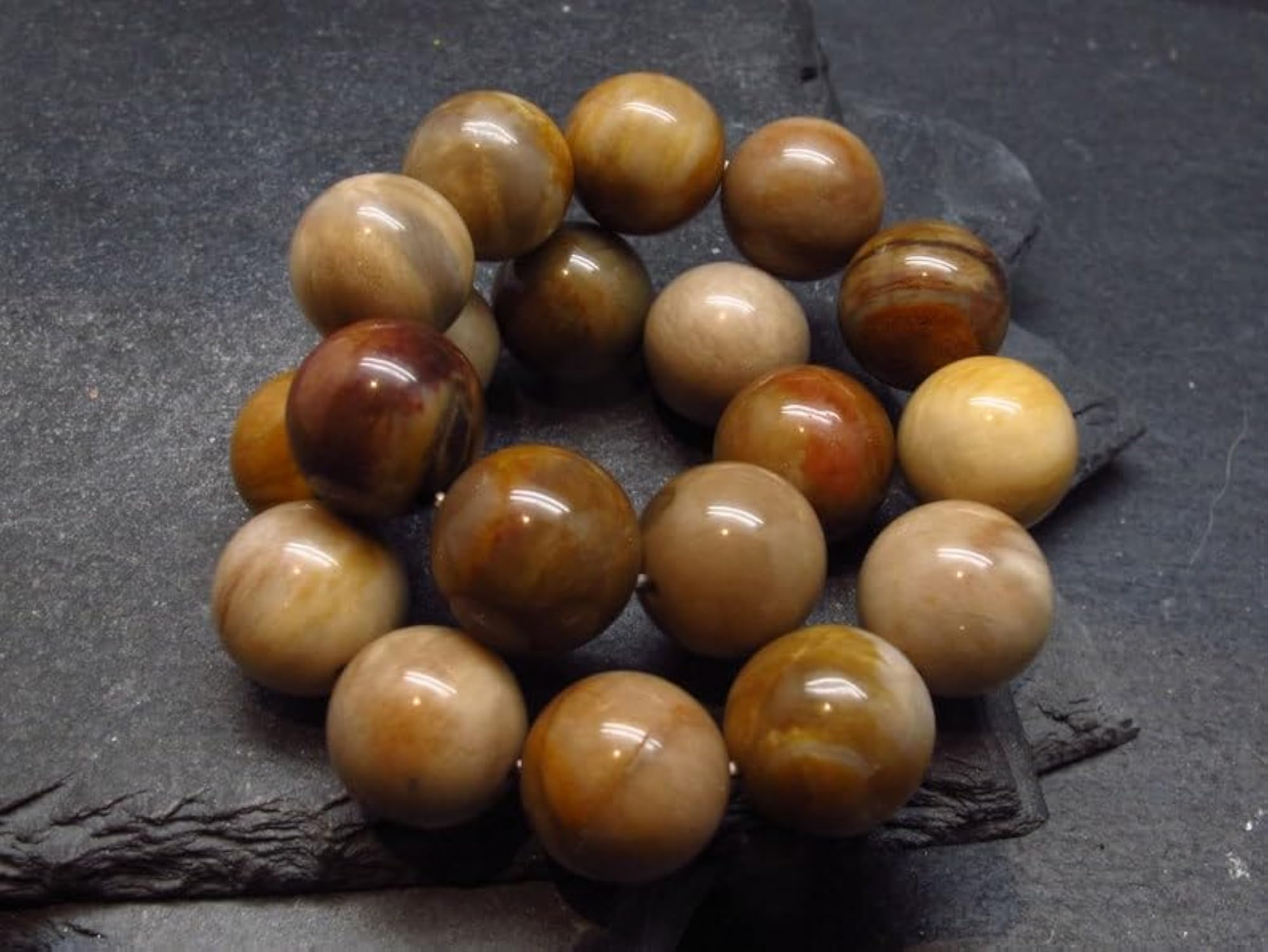 Unisex Natural Petrified Wood 10mm Bead Stretchable Bracelet, Healing
