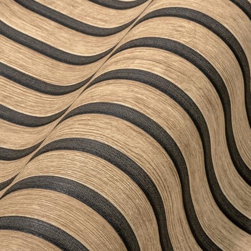 TAPETE LIVING Vliestapete Holzoptik 3D Holzpaneele Braun Beige Moderne skandinavische Wandpaneele Lamellenwand Naturholz