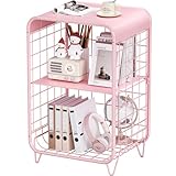 SYKIARIOL Metal Side Table,Cute Pink Nightstand,3 Tier End Table with Storage,Vintage Bedside Table,Girls Bedroom Furniture,Accent Table,Small Coffee Table for Living Room,Bedroom,Dorm