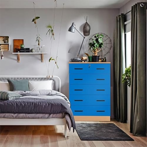 Pemberly Row Modern 5 Drawer Wooden Bedroom Dresser With Lock In Blue #TOP1
