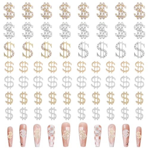 CHGCRAFT 64PCS Dollar Sign Nail Art Charms with Cubic Zirconia Nail Art Decoration Nail Art Charms 3D Nail Supplies Nail Art Charms For Nail Art Decoration Jewelry Accessories DIY Crafts