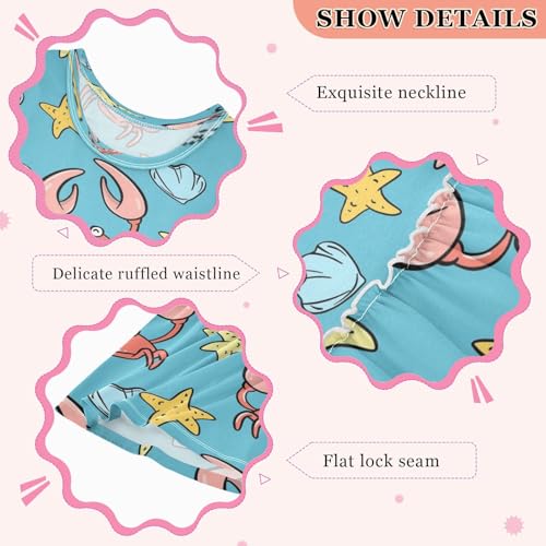 Girls Dress Sea Crab Blue Starfish Sleeveless Dress Summer Cotton Sundress 8Y3