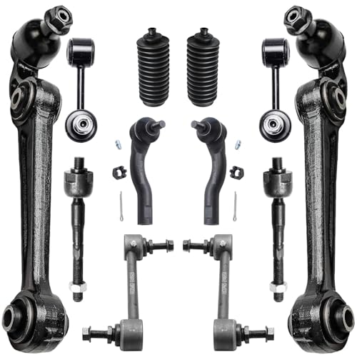 Image of Detroit Axle - Front 12pc End Suspension Kit for Ford Fusion Mercury Milan Lincoln MKZ, 2 Lower Forward Control Arms Ball Joints 4 Outer Inner Tie Rods 4 Front Rear Sway Bars 2 Boots Replacement