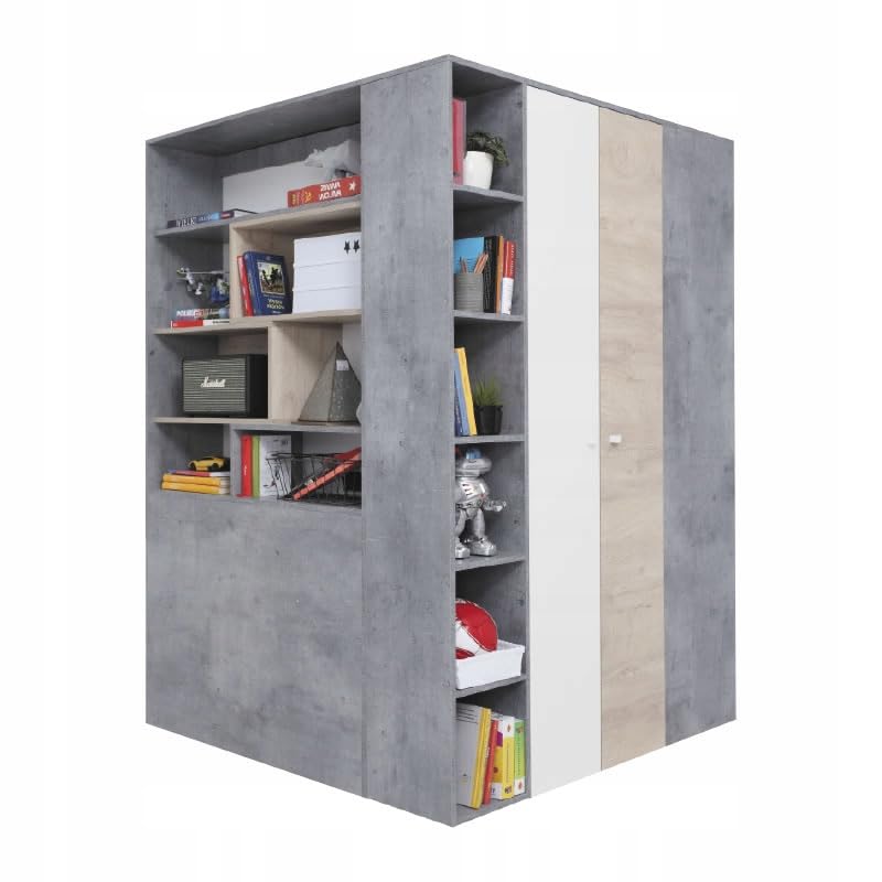 Generisch Begehbarer Schrank SISI SI01 Eckkleiderschrank Kleiderschrank Jugendzimmer (R/L) (Beton/Weiss LUX/Eiche)