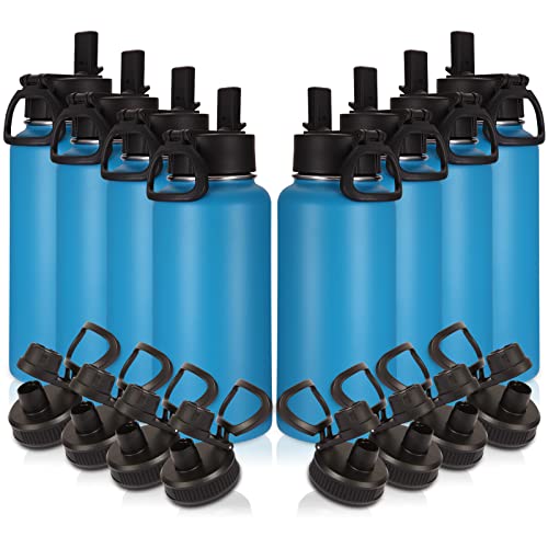Image of Volhoply 32oz Insulated Water Bottles Bulk 8 Pack with Straw Lid & Spout Lid,Stainless Steel Sports Water Bottle,Double Wall Vacuum Cups,Leakproof Wide Mouth Metal Flask for Hiking,Camping(Blue,8)