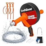 Drain Auger 25 Ft,Plumbing Snake With Drill Adapter,Pipe Clog Remover for Kitchen Bathroom Shower Sink Cleaning,Flexible Spring Steel
