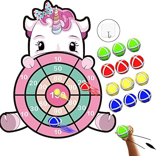 Unicorn Toys for 3-12 Year Old, 25”Large Dart Board Kids Outdoor Toys Games with 12 Sticky Balls for 4-8,Unicorns Gifts for Girls Birthday Gift Age 4-10, Toys for 3 4 5 6 7 8 Year Old Girls Toy