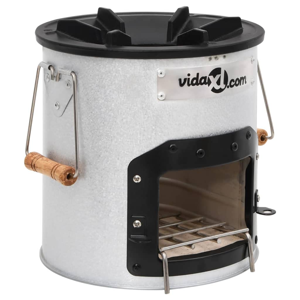 Forno da campeggio argento, 45 x 25 x 26 cm, in acciaio zincato e ghisa, accessorio per riscaldamento esterno, fornello da cucina, braciere, decorazione da giardino, comfort all'aperto