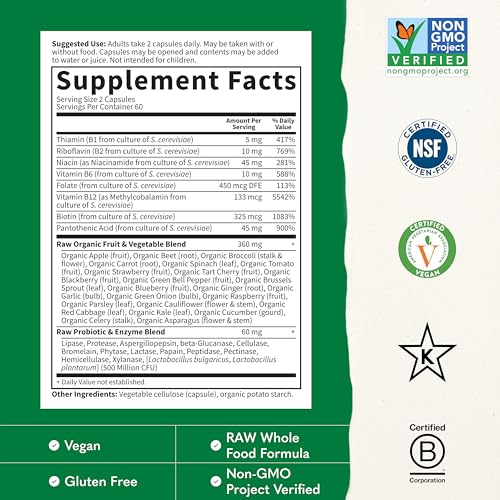 image for Garden of Life Vitamin B Complex, 120 Vegan Capsules, High Potency Vit