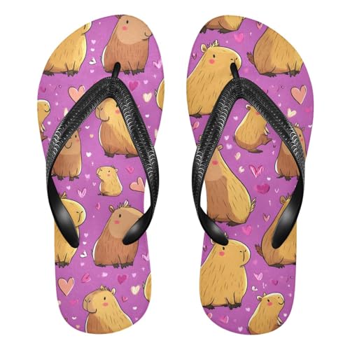 ALAZA Doodle Capybara Flip Flops for Women Fashion Beach Slippers Comfort Mens Flip Flops Non-Slip Rubber Shower Slippers Sandal for Hotel Travel Sport,XS