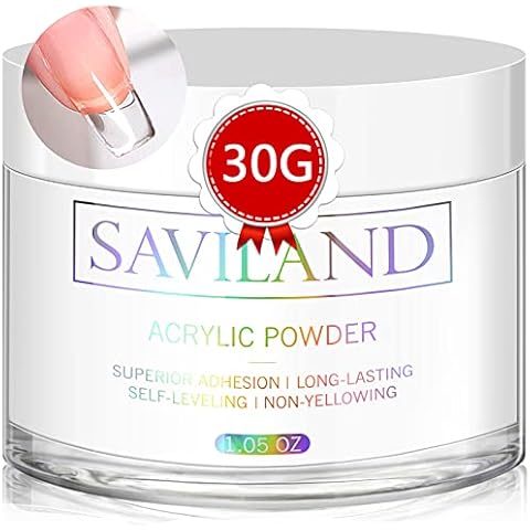 Saviland Clear Acrylic Powder - 30g Professional Acrylic Nail Powder for Acrylic Nails Extension, 3D Nail Art, Nail Decoration No Need Nail Lamp Cover