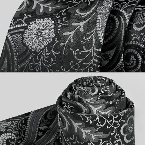 Image of HISDERN Ties for Men Paisley Floral Mens Ties and Pocket Square Cufflinks Set Classic Business Necktie Handkerchief