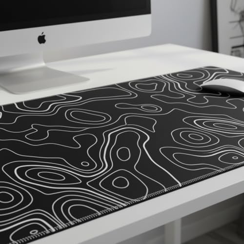 Image of Abstract Contour Line Extended Desk Mat (305 x 813 mm) - 3mm Thick Premium Rubber Base Mouse Pad for Gaming, Office & Work Setup