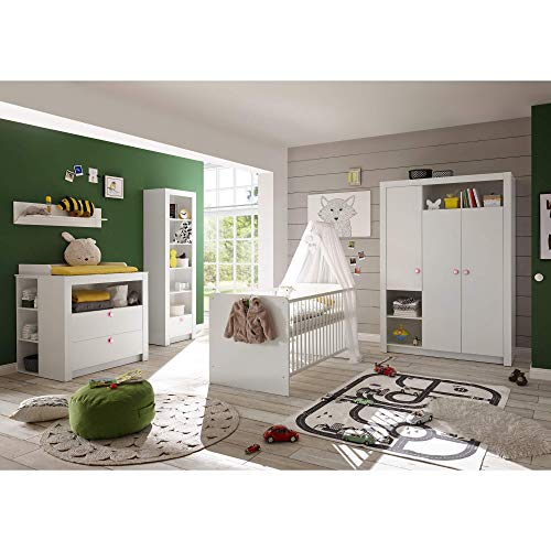 Stella Trading PAULA Eleganter Babyzimmer Kleiderschrank 3-türig - Vielseitiger Drehtürenschrank mit viel Stauraum in Weiß - 137 x 195 x 56 cm (B/H/T) - 3