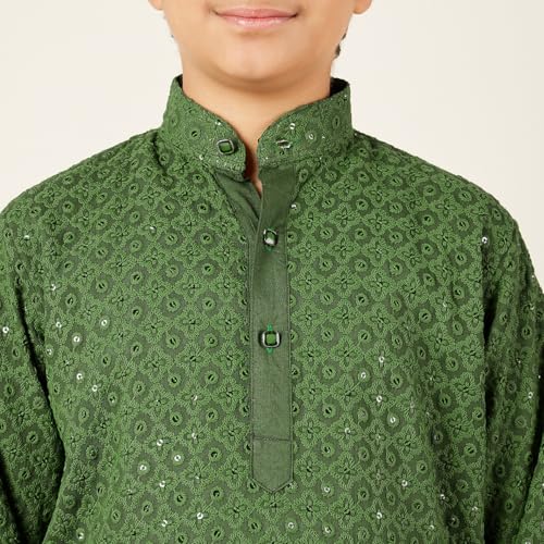 Image of AJ DEZINES Chikankari Kurta For Boys- Ethnic Wear | Embroidery Chikankari Sequined | Traditional & Festive Outfit | Cotton Stylish Boys Kurta | Perfect For Wedding & Family Function