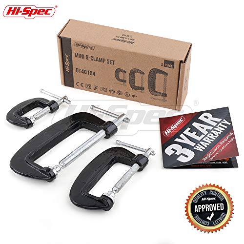 Hi-Spec 3Pc Mini Small C Clamps Set. 1, 2 & 3 Inch Metal Clamps For Diy, Crafts, Woodworking & Carpentry #TOP6