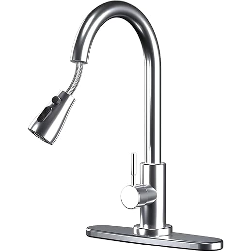 Kitchen-Faucets,Kitchen Faucet with Pull Down Sprayer-Out Kitchen Sink Offers Efficient Cleaning for -with Deck Plate 16 Inches-Stainless Steel