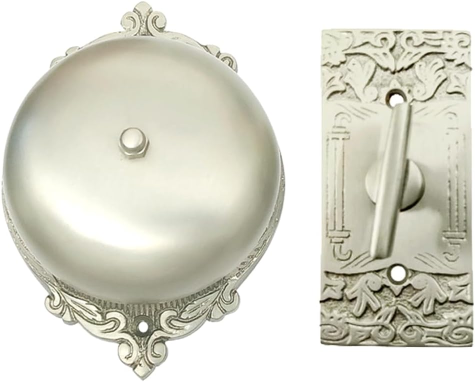"Irice" Brass Manual Old Fashioned Door Bell – Vintage Twist Bell – Mechanical Turn Door Bell for Home – (Pack of 1 Satin Nickel Finish)