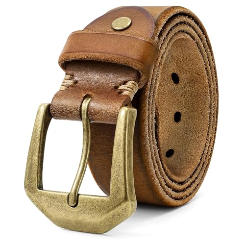 OZNDAS Genuine Brown Leather Belt for Men Women Handmade Heavy-Duty Work Belt Leather Men's Belts | Jeans/Casual/Christmas Gifts