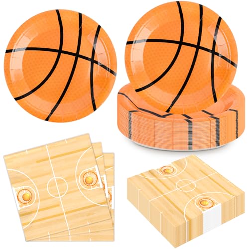 50 PCS Basketball Plates and Napkins Party Supplies Basketball Birthday Party Decorations Disposable Tableware Basketball Paper Plates Napkins Kit for Kids Birthday Party Sport Themed Decor Serve 25