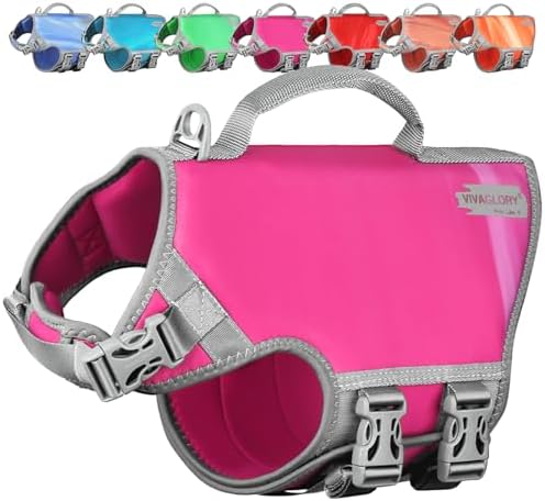 VIVAGLORY Neoprene Dog Life Vest, Dog Life Jacket for Swimming & Boating, Lightweight & Buoyancy for Puppy Doggy, Swimming Vest with Handle, L, Raspberry Pink