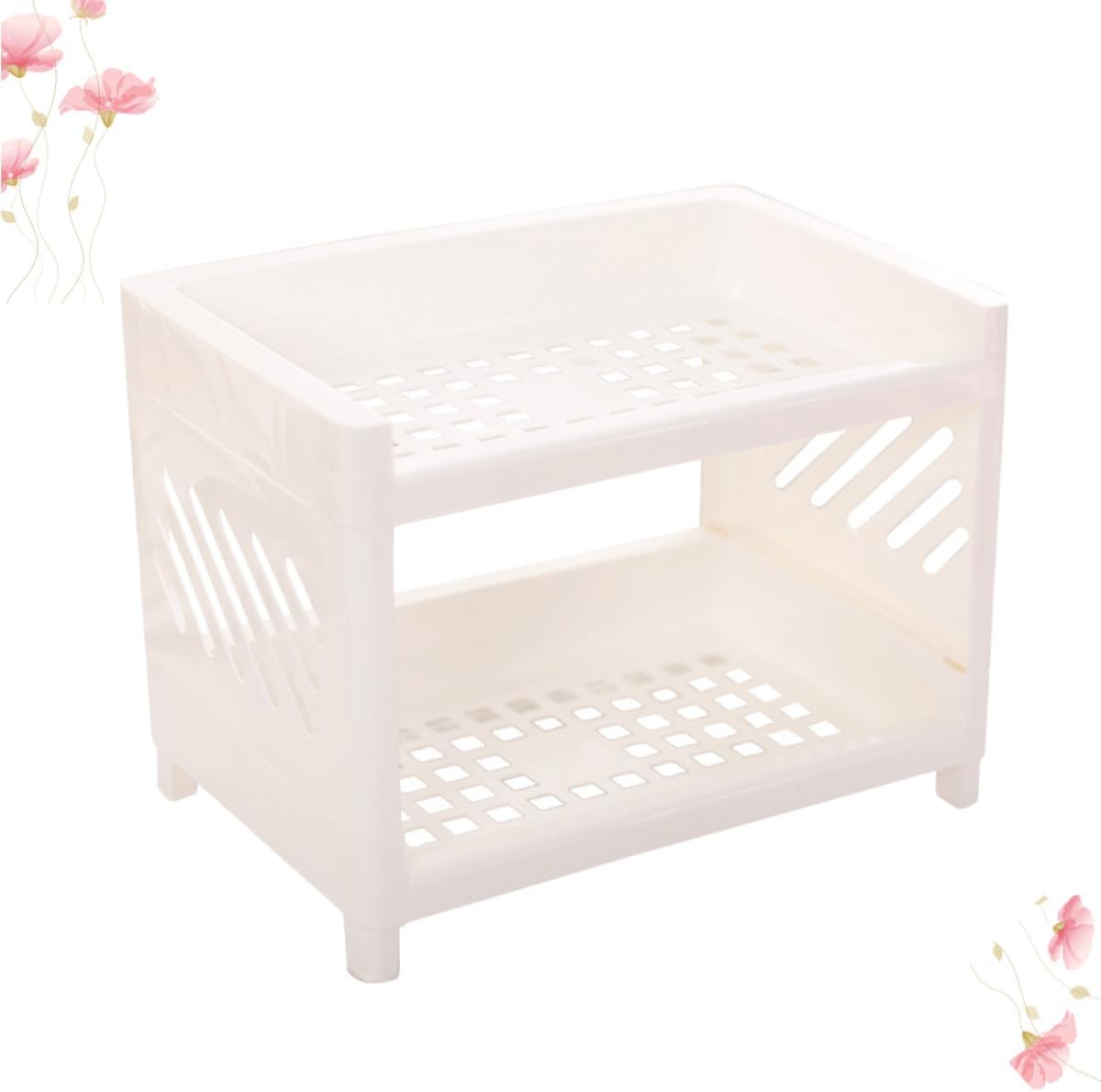 Double Layers Plastic Kitchen Display Shelf for Countertop Organizer White Pp Material Additional Storage and Organizing Cleaning Products under The Sink Storage
